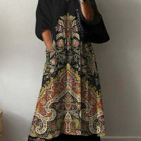 Womens Casual Printed V-Neck Midi Dress