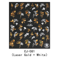 3D Adhesive Nail Sticker Laser Golden Maple Leaf Letter Fan