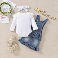 Children's Long-sleeved Jumpsuit Denim Suspender Skirt
