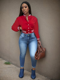 Women's Single-breasted Baseball Uniform Sports Coat Jacket Top