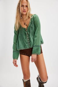 Lace U-shaped Lace Collar Long Sleeve Light Shirt