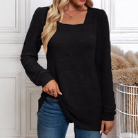 Plus-size Women's Casual And Fashionable Square-neck Long-sleeve Top