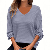 Solid-color V-neck Pineapple-pattern Pullover Casual T-shirt