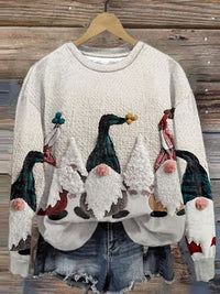 Womens Casual Christmas-Print Crew-Neck Sweatshirt