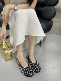 Flat Toe Box Rivet Button Women's Sandals