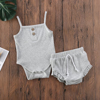 Summer Ins Baby Sleeveless Jumpsuit Triangle Drop Stripe Cotton Two Piece Set