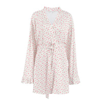 Lace Trimmed Long Sleeve Printed Nightgown Bathrobe With Floral Print Womens Loungewear