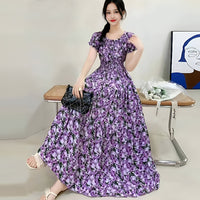 Summer Ethnic-style Elastic-waist Beach Bohemian Shoulder Dress