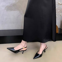 Women's Slingback Sandals, Niche Pointed Toe Low Cut Kitten Heels, Elegant Korean Style Retro Fashion High Heel Pumps For Spring