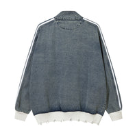Casual Loose Damaged Color Matching Ribbon Striped Sweater Coat Fashion