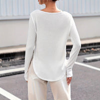 Women's Spring And Autumn Solid Color Curved Bottom Texture Fabric T-shirt
