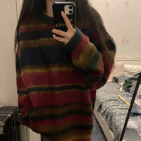 American Retro Contrast Color Striped Soft Glutinous Sweater