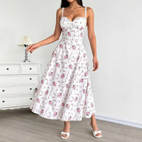 Printed Tube-top Slip Dress With Back-tie Waistband For A Slimming Effect