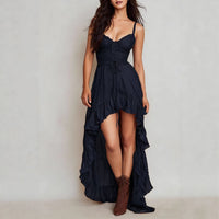 Women's Fashion Vintage Irregular Dress With Ruffled Hem