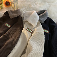 Men's Fleece-lined Thick Corduroy Polo Collar Sweater