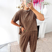 Womens Leopard-print Loose Top And Pants Two-piece Set