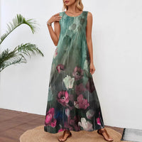 Summer New Sleeveless Printed Tie-Dye Tank Dress Womens Clothing