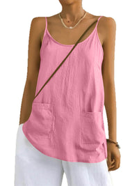 Cotton And Linen Camisole Womens Loose-Fitting Top With Pockets