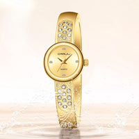 Womens Water Diamond Quartz Gold Bracelet-Style Watch