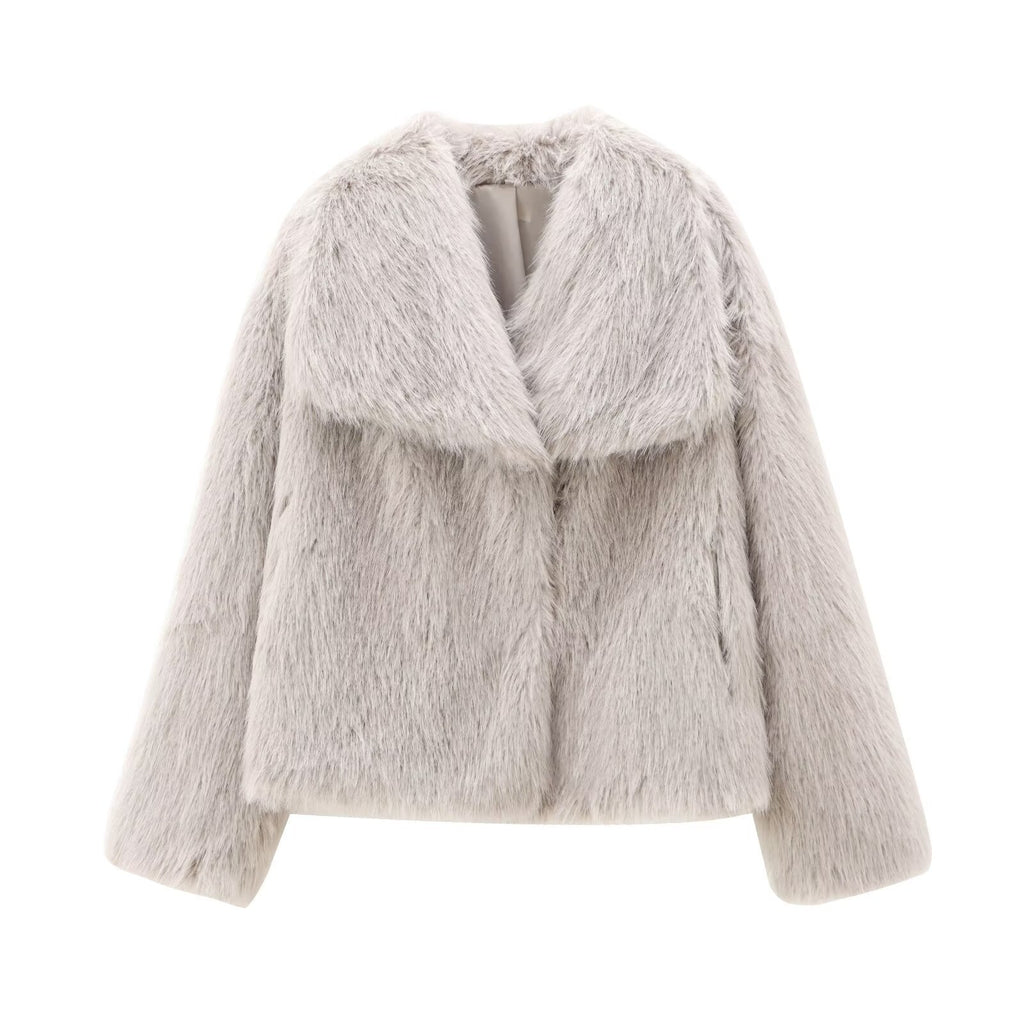 French Style Large Lapel Artificial Fur New Plush Coat