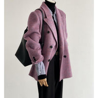 Womens Solid-Color Short Loose-Fit Double-Faced Cashmere Coat