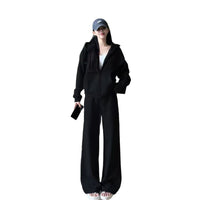 Casual Sportswear Lazy Style Loose-Fit Gray Hoodie With Wide-Leg Pants Two Piece Set