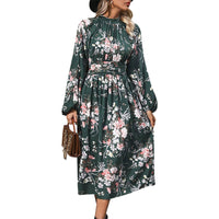 Floral-print Elegant High-waisted Dress