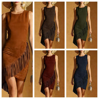 Western Wind Womens Summer Elegant Silk-Satin Texture Tasseled Hem Sleeveless Tank Dress