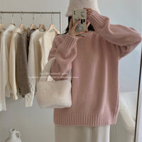 Lazy Style Solid Color Versatile Outer Wear Wool Knit Sweater