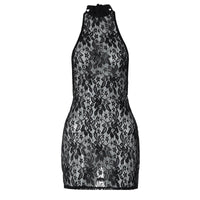 Womens Sexy Backless Lace See-Through Halter Dress