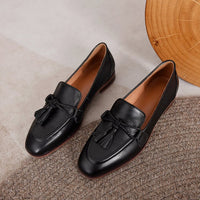 Vintage Leather Women's Round Head Tassel Low-cut Shoes