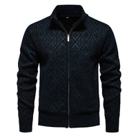 Fall Winter Men Fleece-lined Thickening Stand Collar Sweater Korean Style Casual Zipper Sweater Coat