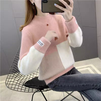 Womens High-Waisted Colorblock Mink-Blend Sweater