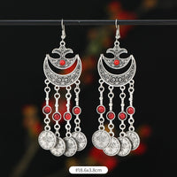 Retro Exotic Antique Silver Coin Tassel Earrings