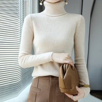 Slim Fit Women's Turtleneck Short Pure Wool Sweater