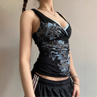 Edgy Dark-Style Printed V-Neck Chic Blouse For Women