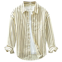 Square Collar Striped Casual Shirt Trendy Loose-fitting Versatile Blouse Pure Cotton Coat
