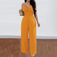 Leisure Vacation Commute Style Solid Color Sling Wide Leg Jumpsuit For Women