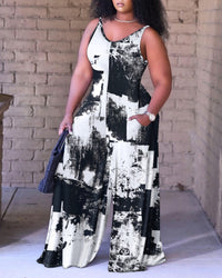 Women's Printed Loose Suspender Jumpsuit