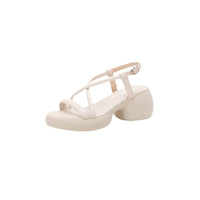 Round Head Chunky Heel Fashion Thin Strap Woven Sandals