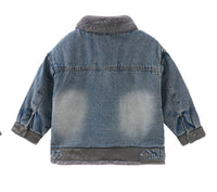 Winter Fleece-Lined Thickened Denim Jacket For Boys