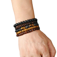 12-piece Set Of Coconut Shell Wooden Bead Stretch Bracelets For Men