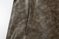 Contrast Color Texture PU Leather Coat Male
