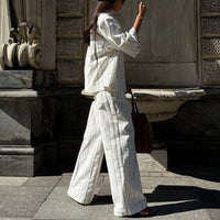 Three-quarter Sleeve Cardigan Top And Loose Wide-leg Pants Two-piece Set