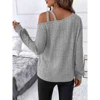 Women's Sunken Stripe Square Collar Fashion Casual Long Sleeve Top