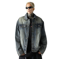 Washed And Worn Denim Clothes Jacket Men's Punk