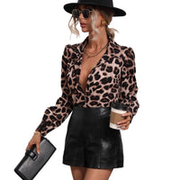 Leisure Temperament Leopard Print Sexy Long-sleeved Top