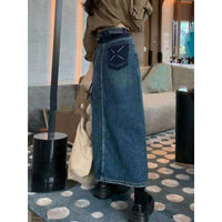 Plus Size Women's Denim Slit Sheath Skirt