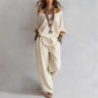 Women's Casual Loose Top And Wide-Leg Pants Set