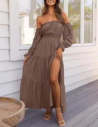 Elegant High-waisted A-line Layered Maxi Skirt With A Side Slit